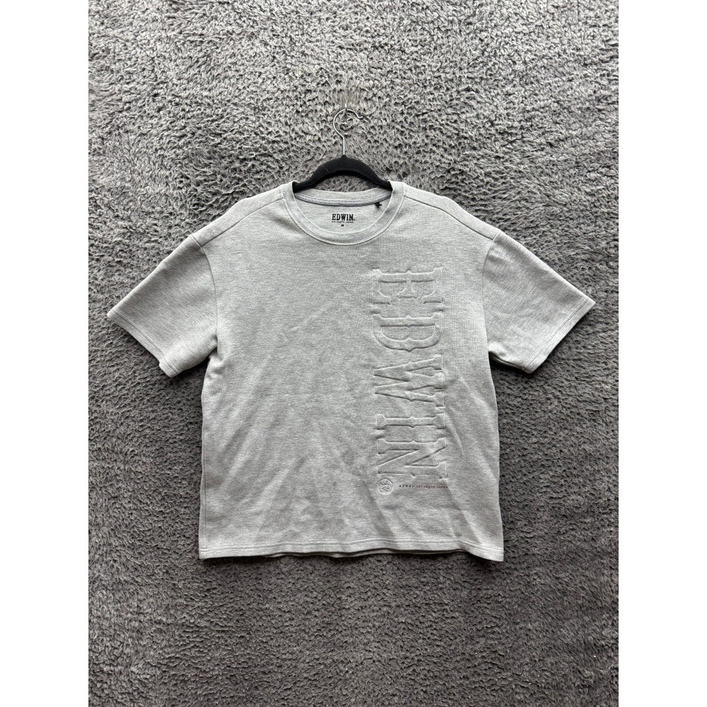 Edwin Logo Embroidered Crewneck Short Sleeve T-Shirt Heather Gray Mens Size M